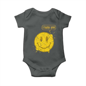 I Hate You Baby Onesie Vintage Yellow Happy Smile Face TS14 Dark Heather Print Your Wear