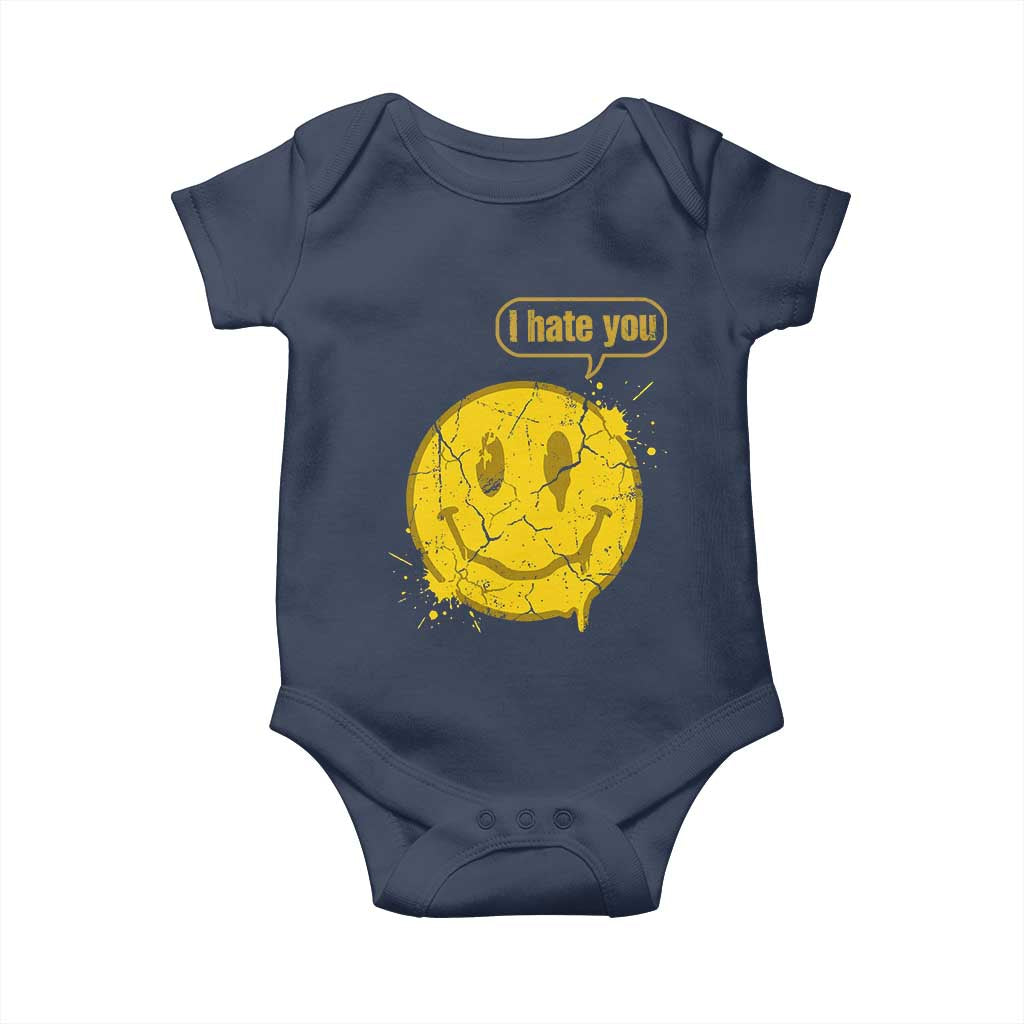 I Hate You Baby Onesie Vintage Yellow Happy Smile Face TS14 Navy Print Your Wear
