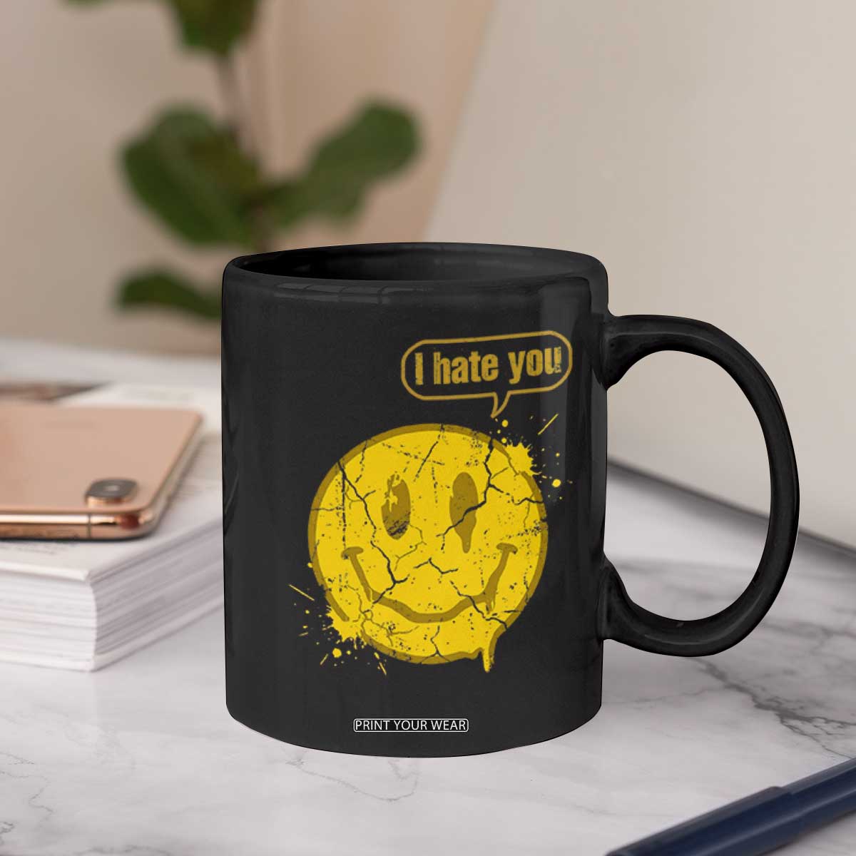 I Hate You Coffee Mug Vintage Yellow Happy Smile Face TS14 Print Your Wear