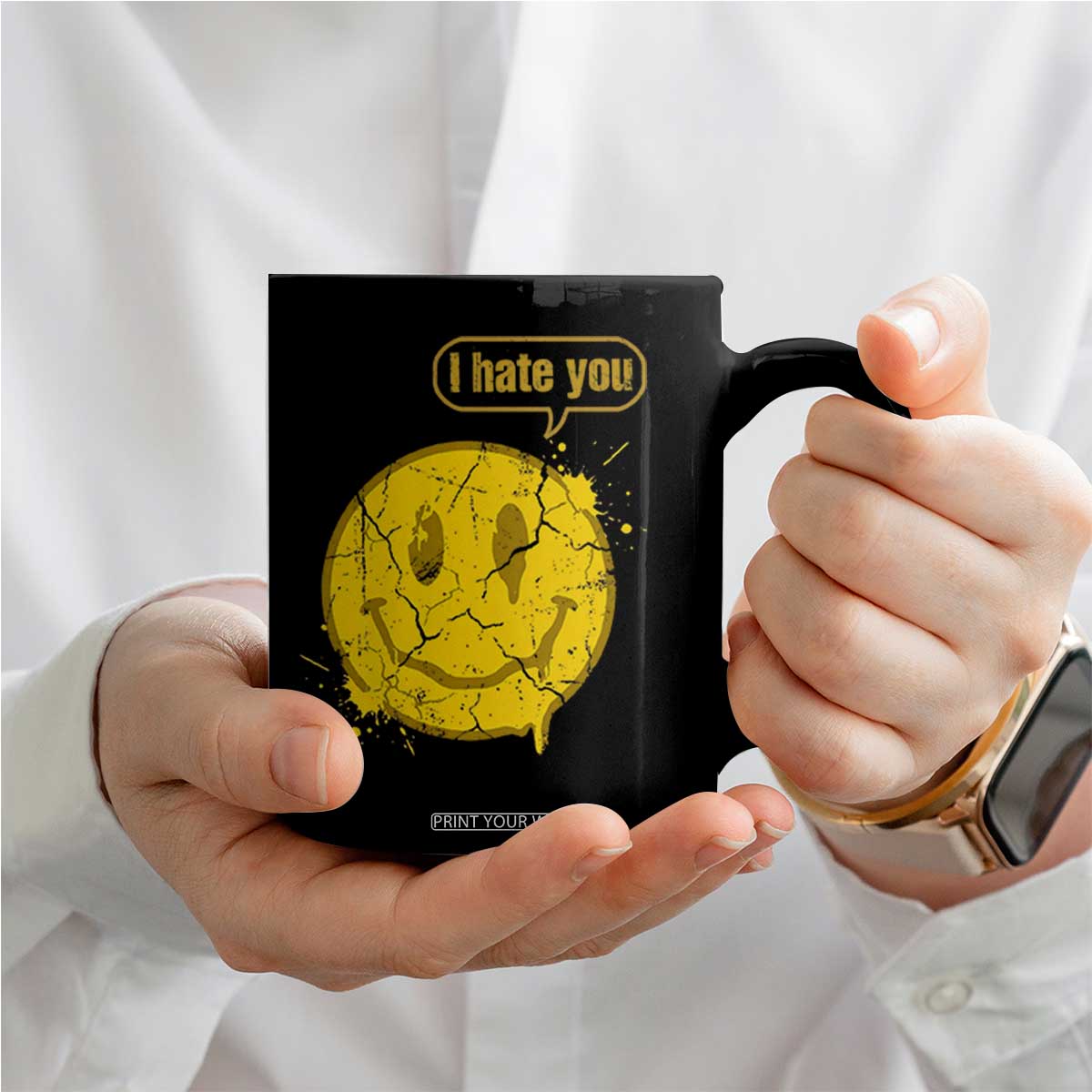 I Hate You Coffee Mug Vintage Yellow Happy Smile Face TS14 Print Your Wear