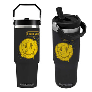 I Hate You Flip Straw Tumbler Vintage Yellow Happy Smile Face TS14 One Size: 30 oz Black Print Your Wear