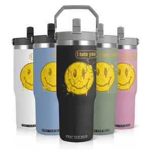I Hate You Flip Straw Tumbler Vintage Yellow Happy Smile Face TS14 Print Your Wear