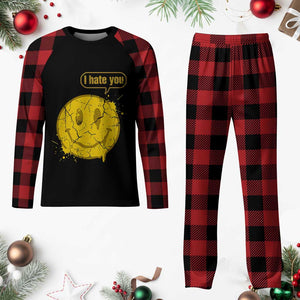 I Hate You Plaid Pajama Set Vintage Yellow Happy Smile Face TS14 Buffalo Plaid Print Your Wear