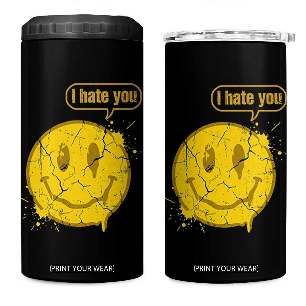 I Hate You 4 in 1 Can Cooler Tumbler Vintage Yellow Happy Smile Face TS14 One Size: 16 oz Black Print Your Wear