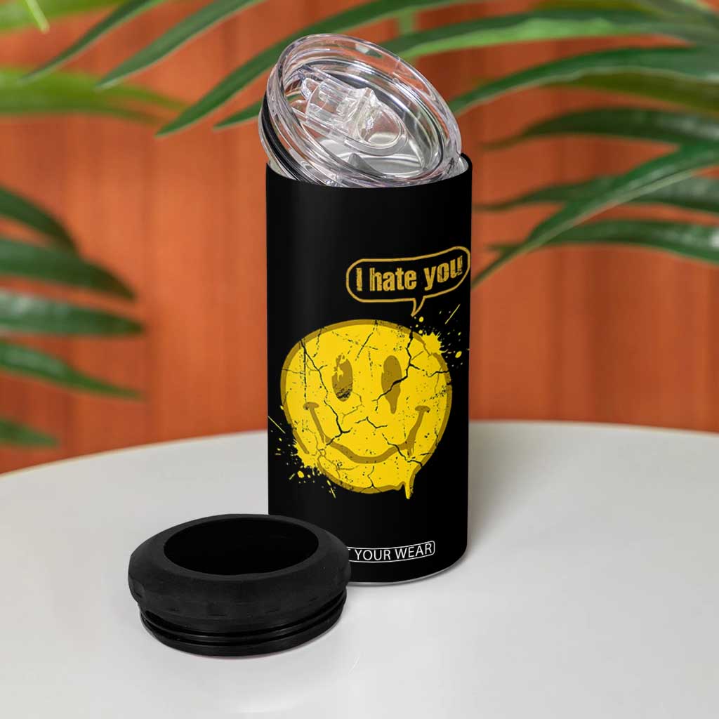 I Hate You 4 in 1 Can Cooler Tumbler Vintage Yellow Happy Smile Face TS14 Print Your Wear