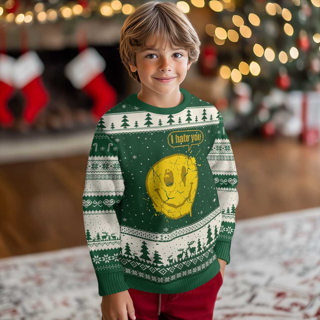 I Hate You Ugly Christmas Sweater Vintage Yellow Happy Smile Face TS14 Forest Green Beige Print Your Wear