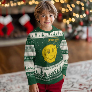 I Hate You Ugly Christmas Sweater Vintage Yellow Happy Smile Face TS14 Forest Green Beige Print Your Wear