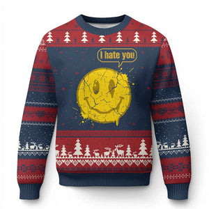 I Hate You Ugly Christmas Sweater Vintage Yellow Happy Smile Face TS14 Navy Red Print Your Wear