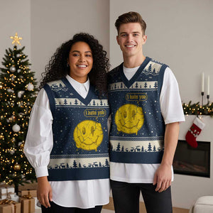 I Hate You V-Neck Knit Sweater Vest Vintage Yellow Happy Smile Face TS14 Navy Beige Print Your Wear