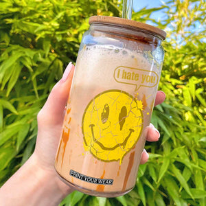 I Hate You Glass Can Vintage Yellow Happy Smile Face TS14 Black Print Your Wear