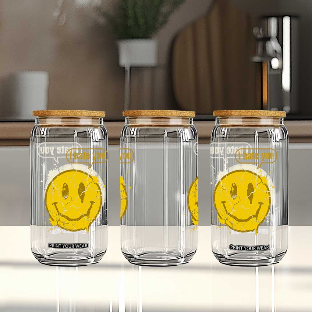 I Hate You Glass Can Vintage Yellow Happy Smile Face TS14 Print Your Wear