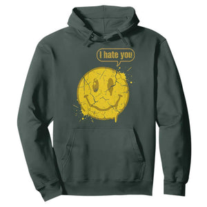 I Hate You Hoodie Vintage Yellow Happy Smile Face TS14 Dark Forest Green Print Your Wear