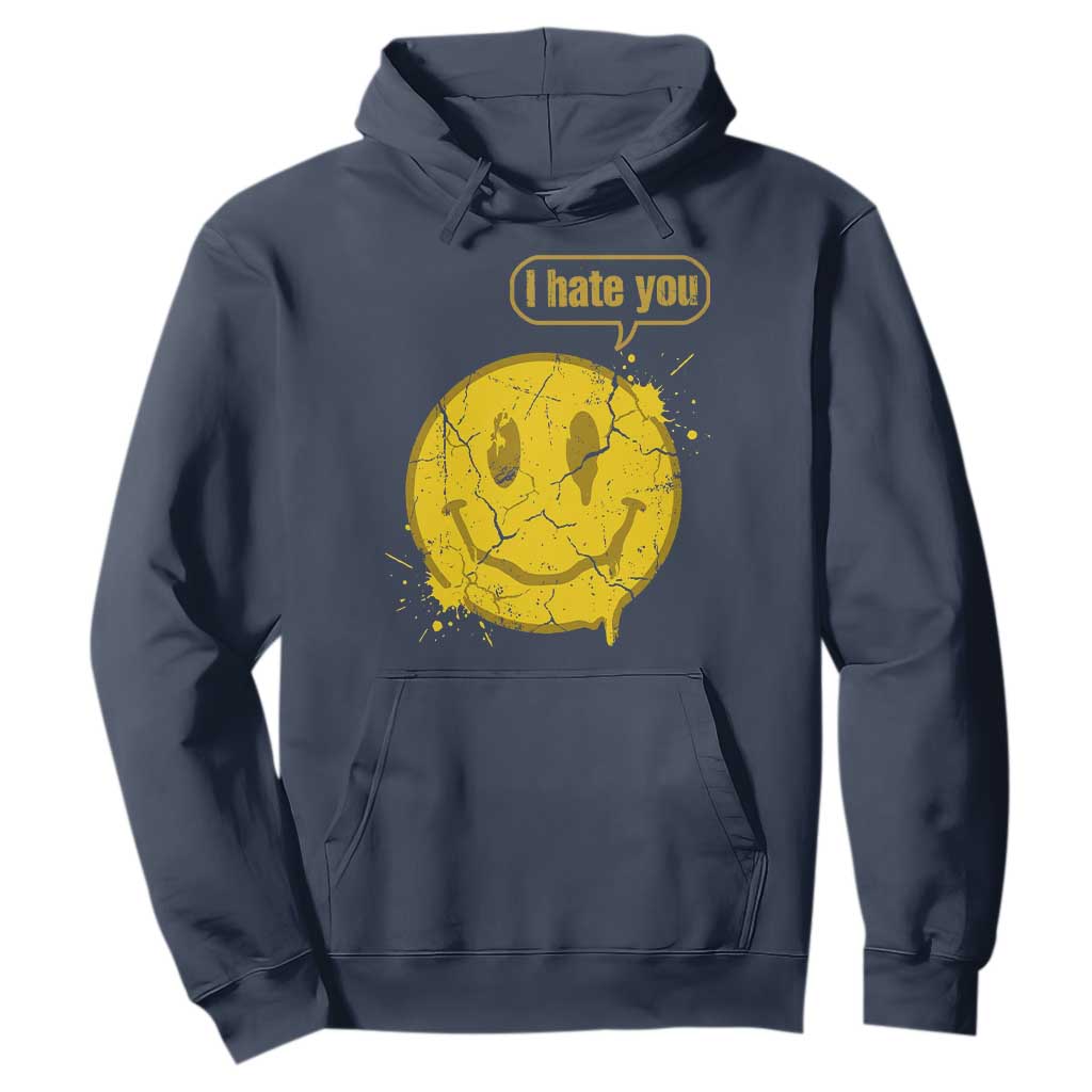 I Hate You Hoodie Vintage Yellow Happy Smile Face TS14 Navy Print Your Wear