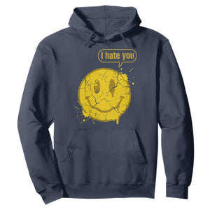 I Hate You Hoodie Vintage Yellow Happy Smile Face TS14 Navy Print Your Wear