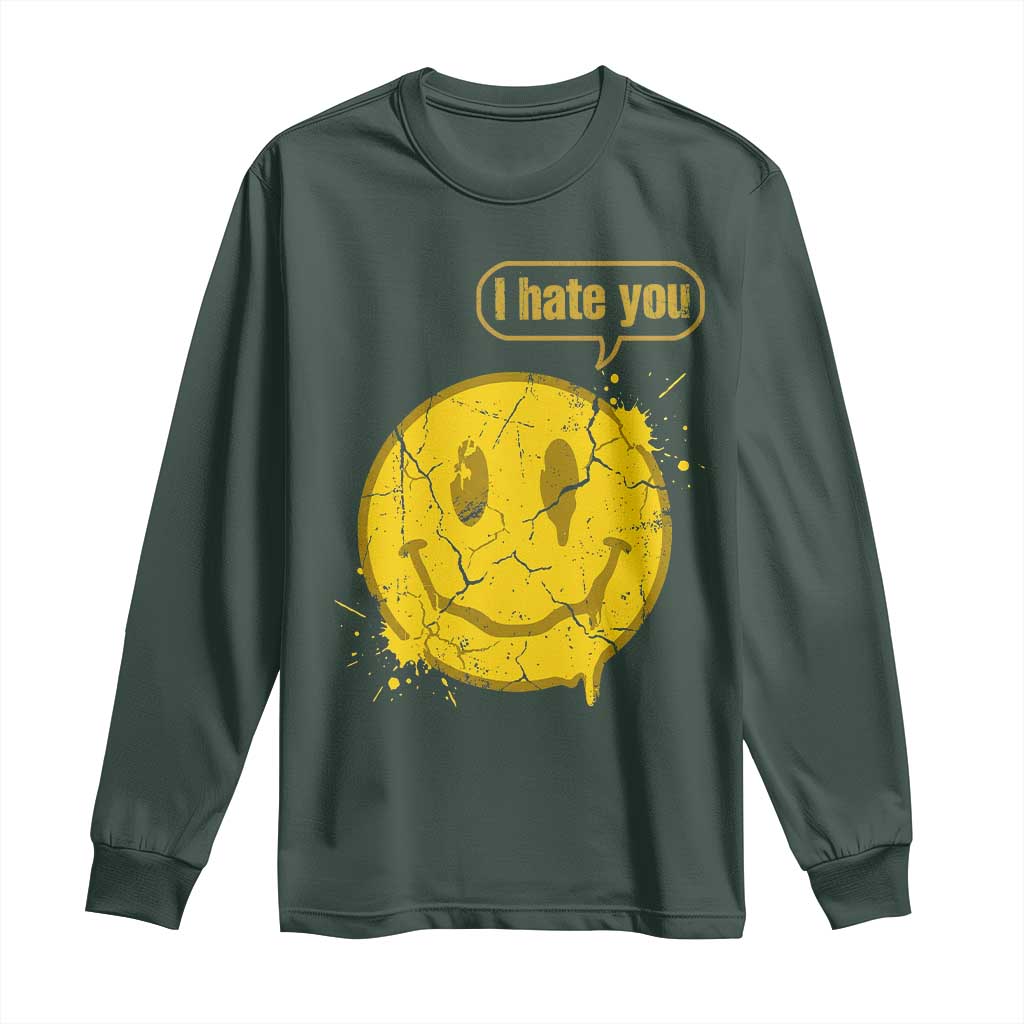 I Hate You Long Sleeve Shirt Vintage Yellow Happy Smile Face TS14 Dark Forest Green Print Your Wear