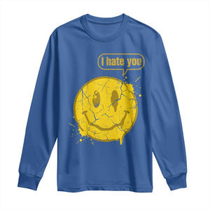 I Hate You Long Sleeve Shirt Vintage Yellow Happy Smile Face TS14 Royal Blue Print Your Wear