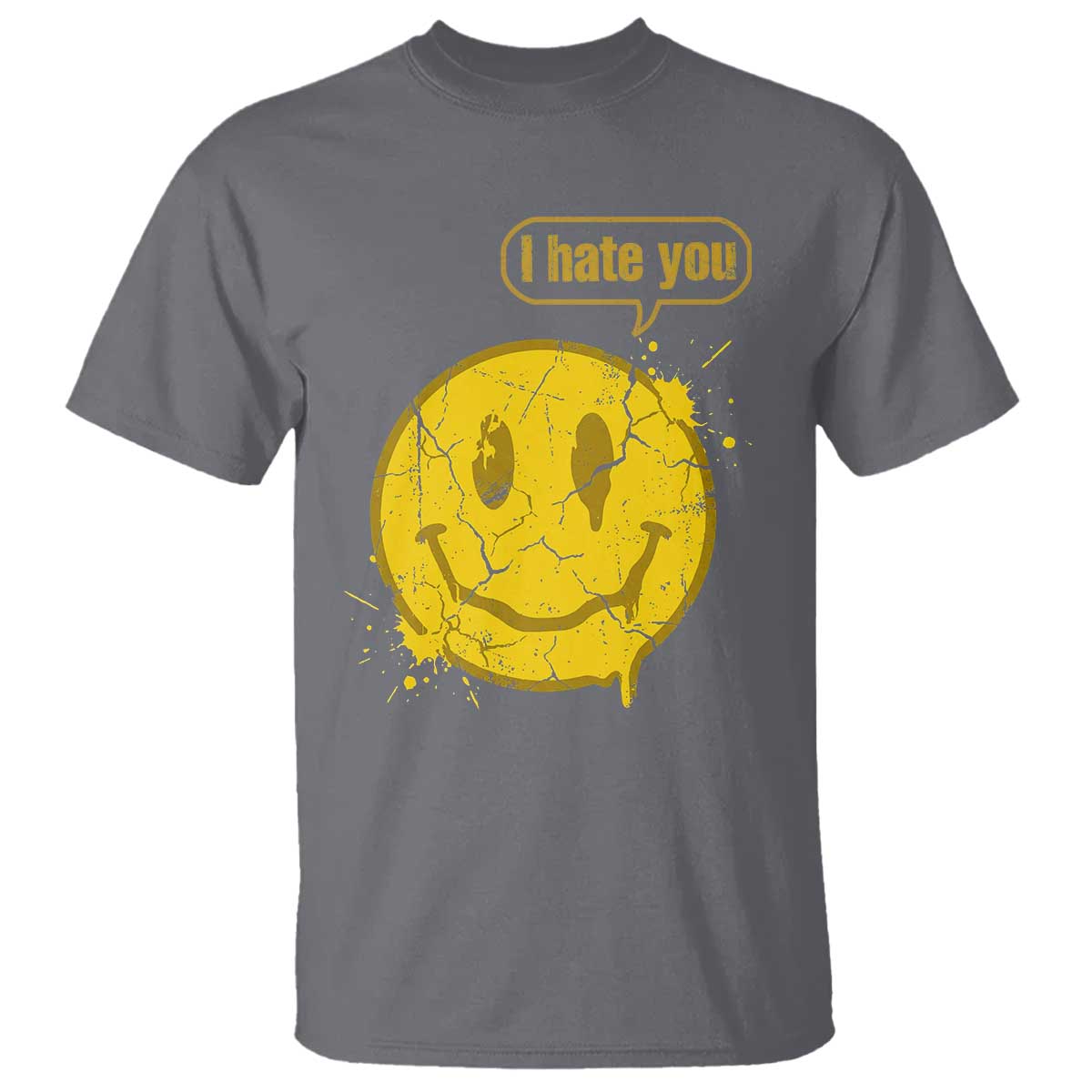I Hate You T Shirt Vintage Yellow Happy Smile Face TS14 Charcoal Print Your Wear