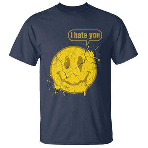 I Hate You T Shirt Vintage Yellow Happy Smile Face TS14 Navy Print Your Wear