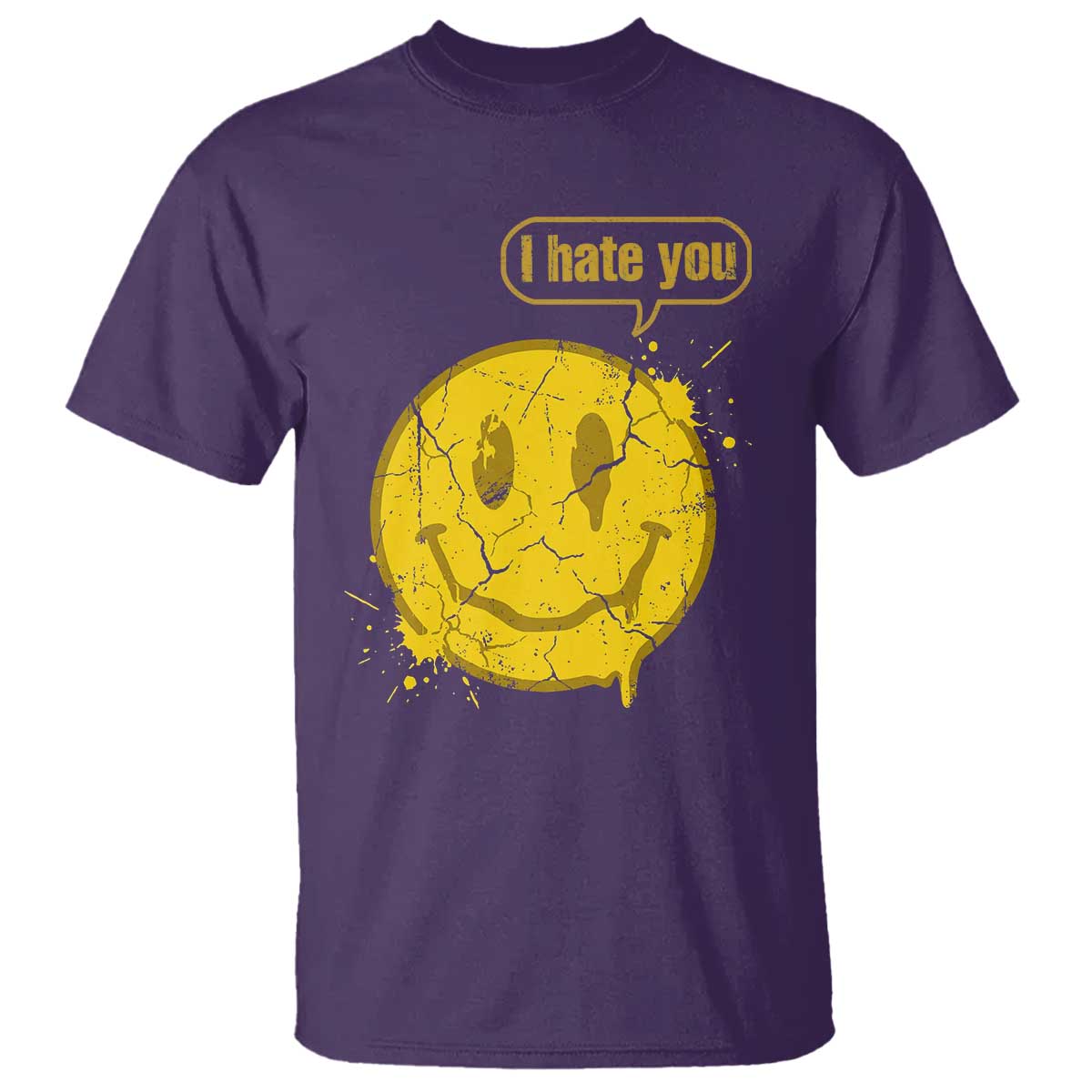 I Hate You T Shirt Vintage Yellow Happy Smile Face TS14 Purple Print Your Wear
