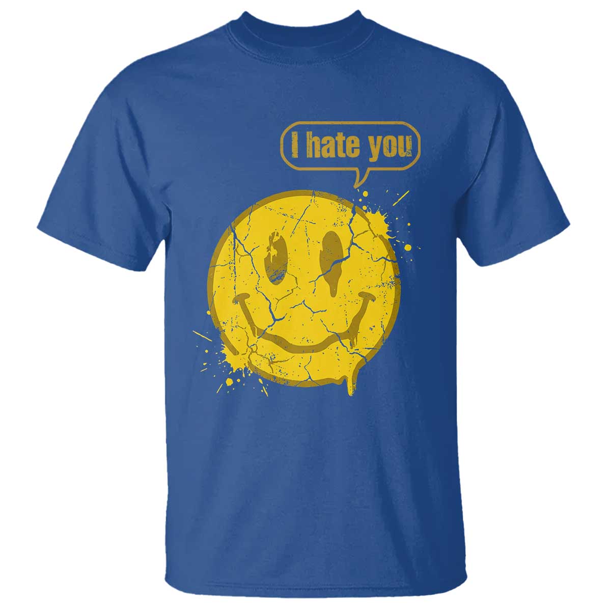 I Hate You T Shirt Vintage Yellow Happy Smile Face TS14 Royal Blue Print Your Wear