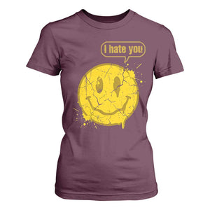 I Hate You T Shirt For Women Vintage Yellow Happy Smile Face TS14 Maroon Print Your Wear
