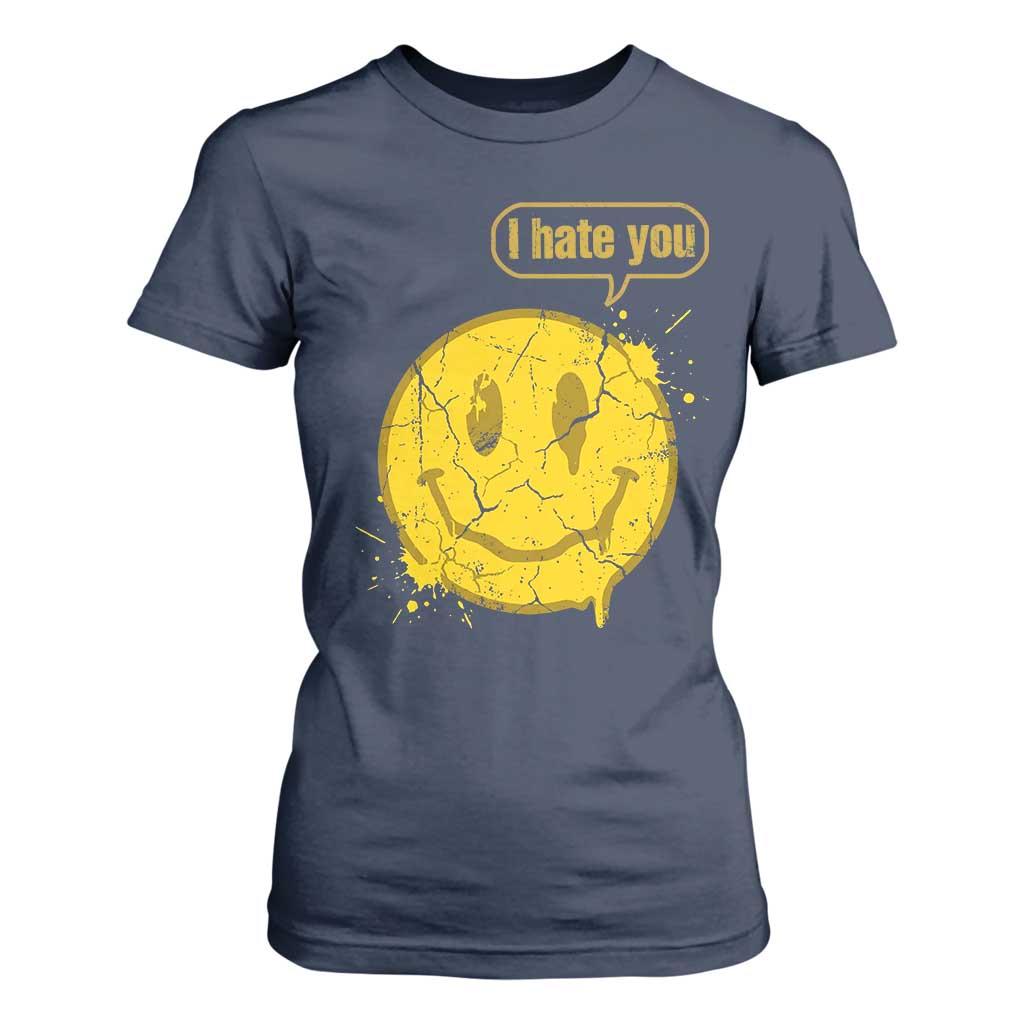 I Hate You T Shirt For Women Vintage Yellow Happy Smile Face TS14 Navy Print Your Wear
