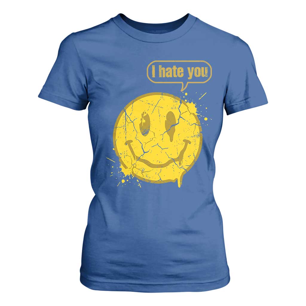 I Hate You T Shirt For Women Vintage Yellow Happy Smile Face TS14 Royal Blue Print Your Wear