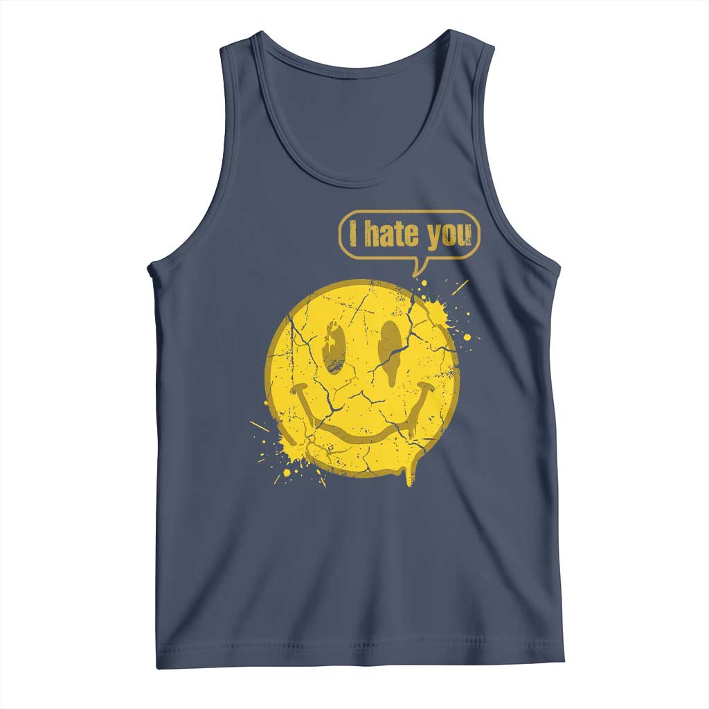 I Hate You Tank Top Vintage Yellow Happy Smile Face TS14 Navy Print Your Wear