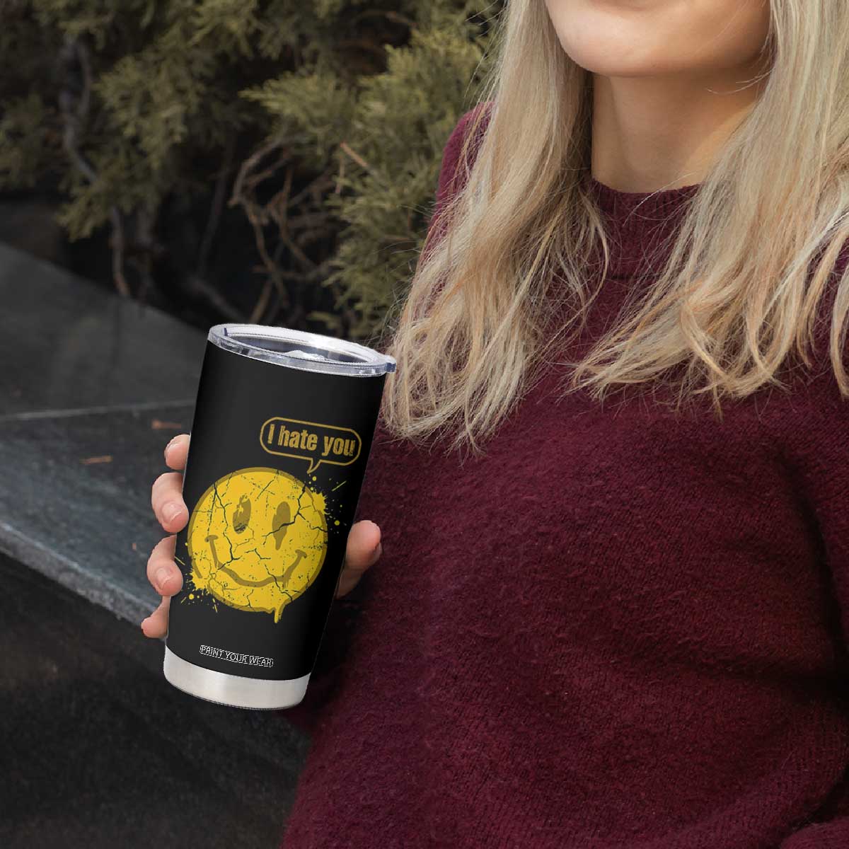 I Hate You Tumbler Cup Vintage Yellow Happy Smile Face TS14 Print Your Wear