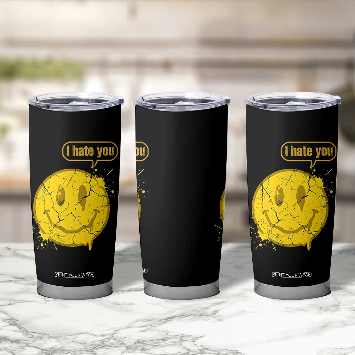 I Hate You Tumbler Cup Vintage Yellow Happy Smile Face TS14 Print Your Wear