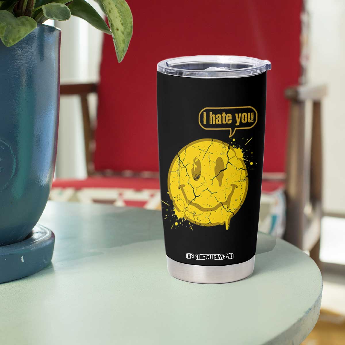 I Hate You Tumbler Cup Vintage Yellow Happy Smile Face TS14 Print Your Wear