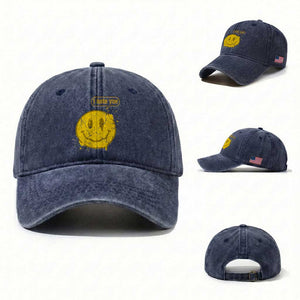 I Hate You Washed Cotton Baseball Cap Vintage Yellow Happy Smile Face TS14 Washed Cap Universal Fit Navy Print Your Wear