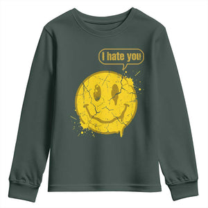 I Hate You Youth Sweatshirt Vintage Yellow Happy Smile Face TS14 Dark Forest Green Print Your Wear