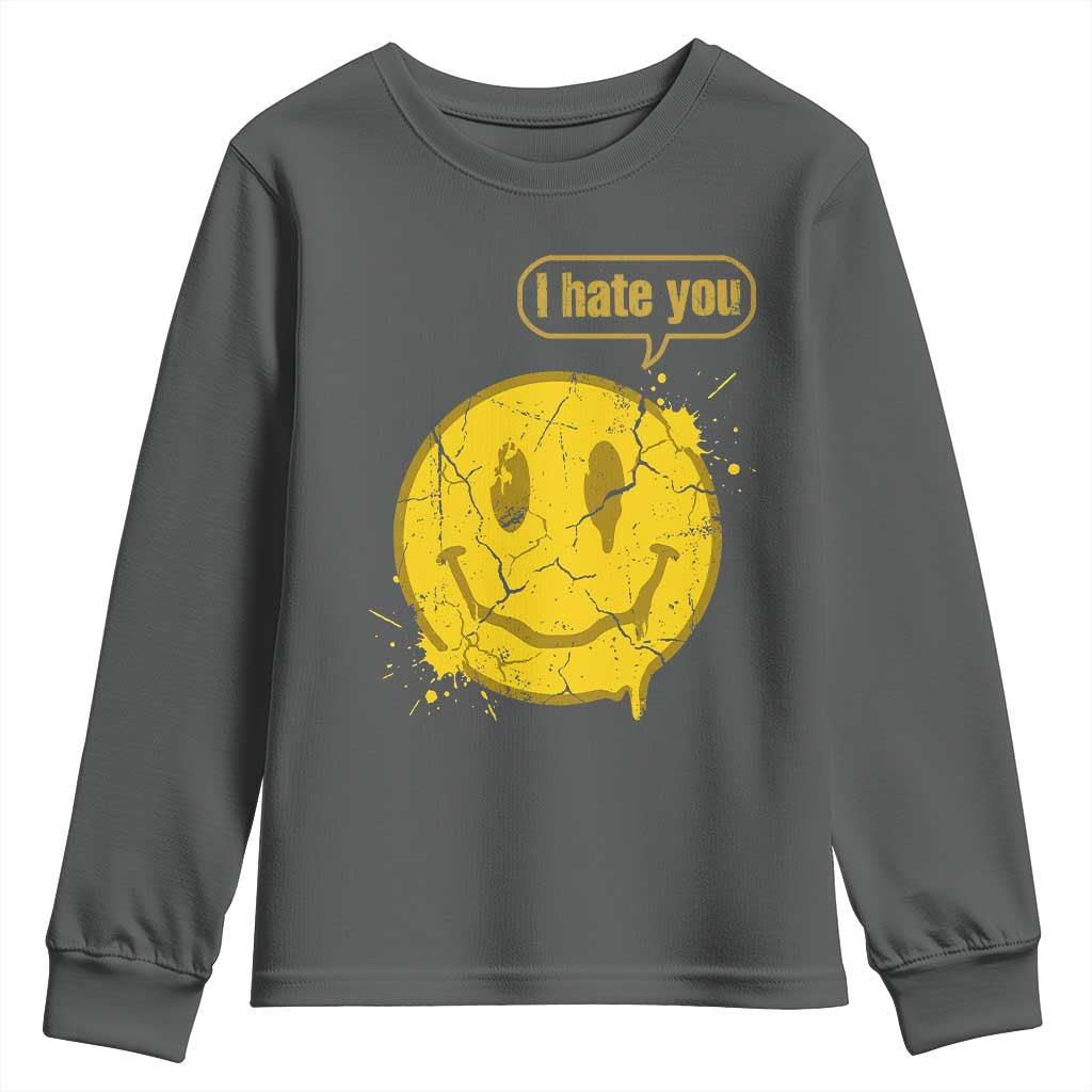 I Hate You Youth Sweatshirt Vintage Yellow Happy Smile Face TS14 Dark Heather Print Your Wear