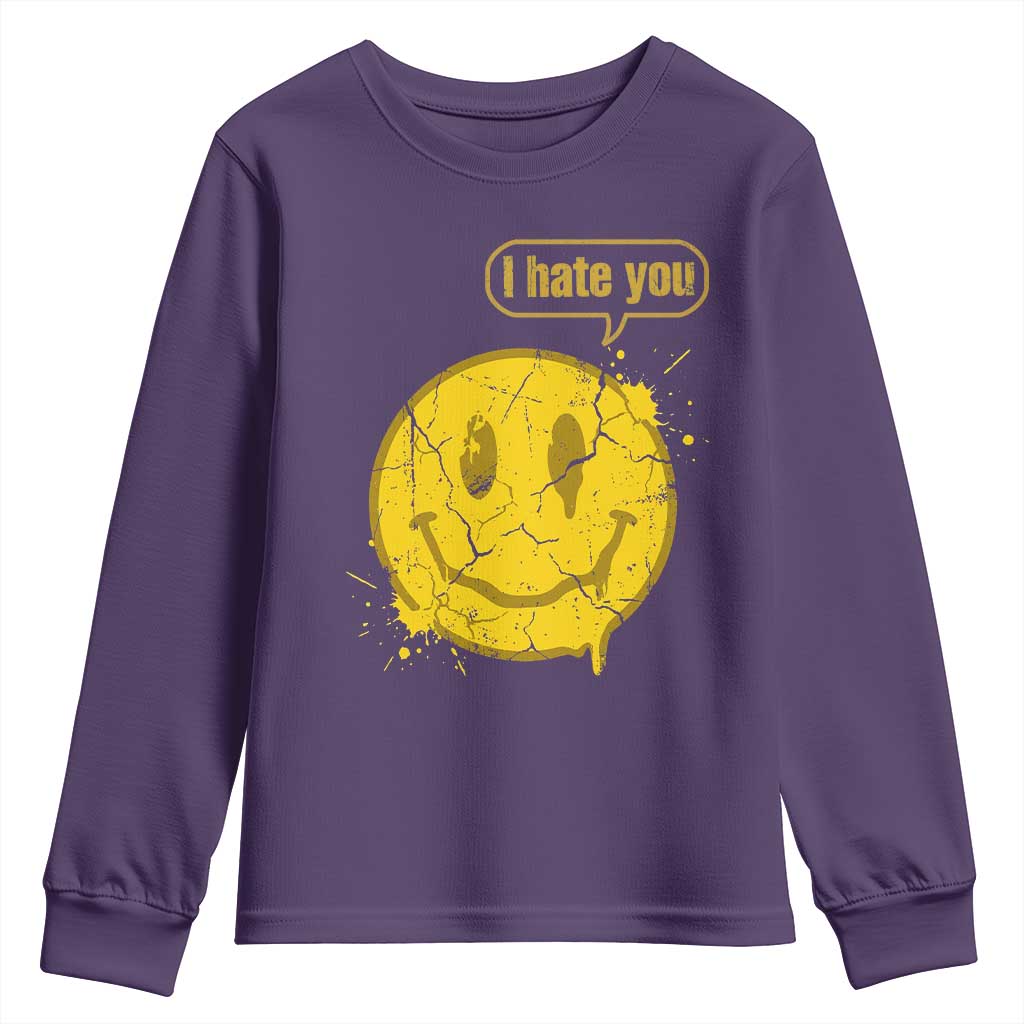 I Hate You Youth Sweatshirt Vintage Yellow Happy Smile Face TS14 Purple Print Your Wear