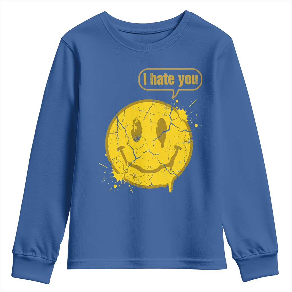 I Hate You Youth Sweatshirt Vintage Yellow Happy Smile Face TS14 Royal Blue Print Your Wear