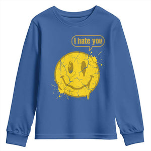 I Hate You Youth Sweatshirt Vintage Yellow Happy Smile Face TS14 Royal Blue Print Your Wear