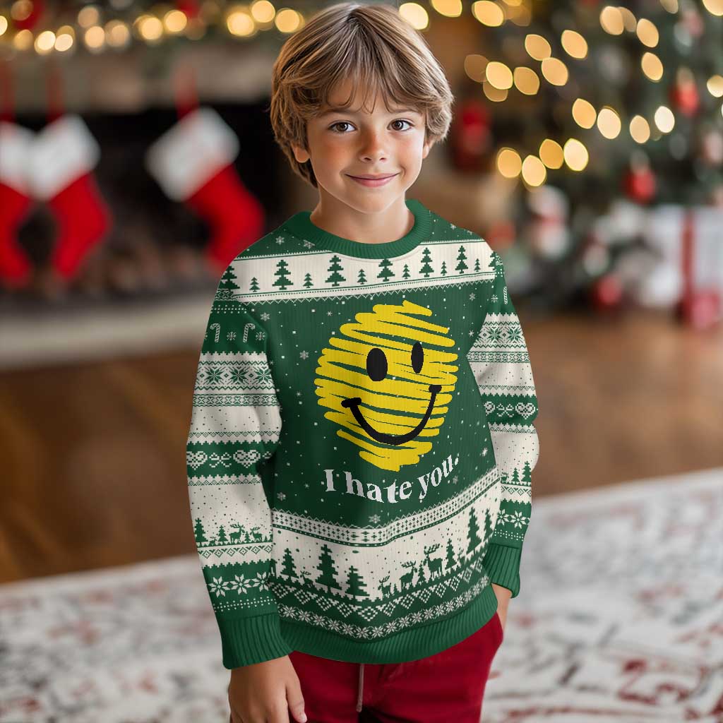 I Hate You Smile Face Meme Ugly Christmas Sweater Viral Sarcastic Humor TS14 Forest Green Beige Print Your Wear