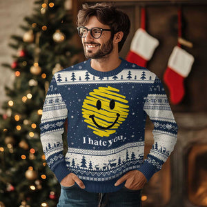 I Hate You Smile Face Meme Ugly Christmas Sweater Viral Sarcastic Humor TS14 Navy Beige Print Your Wear