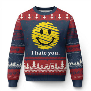 I Hate You Smile Face Meme Ugly Christmas Sweater Viral Sarcastic Humor TS14 Navy Red Print Your Wear
