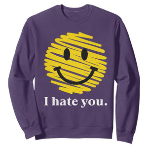 I Hate You Smile Face Meme Sweatshirt Viral Sarcastic Humor TS14 Purple Print Your Wear