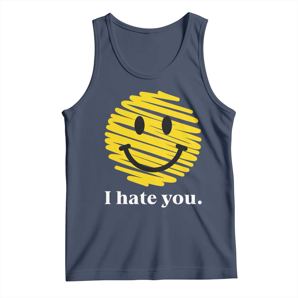 I Hate You Smile Face Meme Tank Top Viral Sarcastic Humor TS14 Navy Print Your Wear