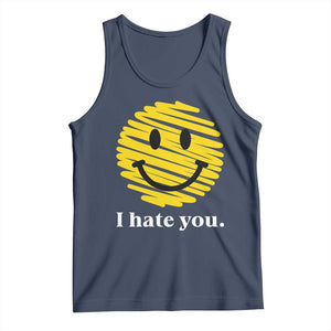 I Hate You Smile Face Meme Tank Top Viral Sarcastic Humor TS14 Navy Print Your Wear