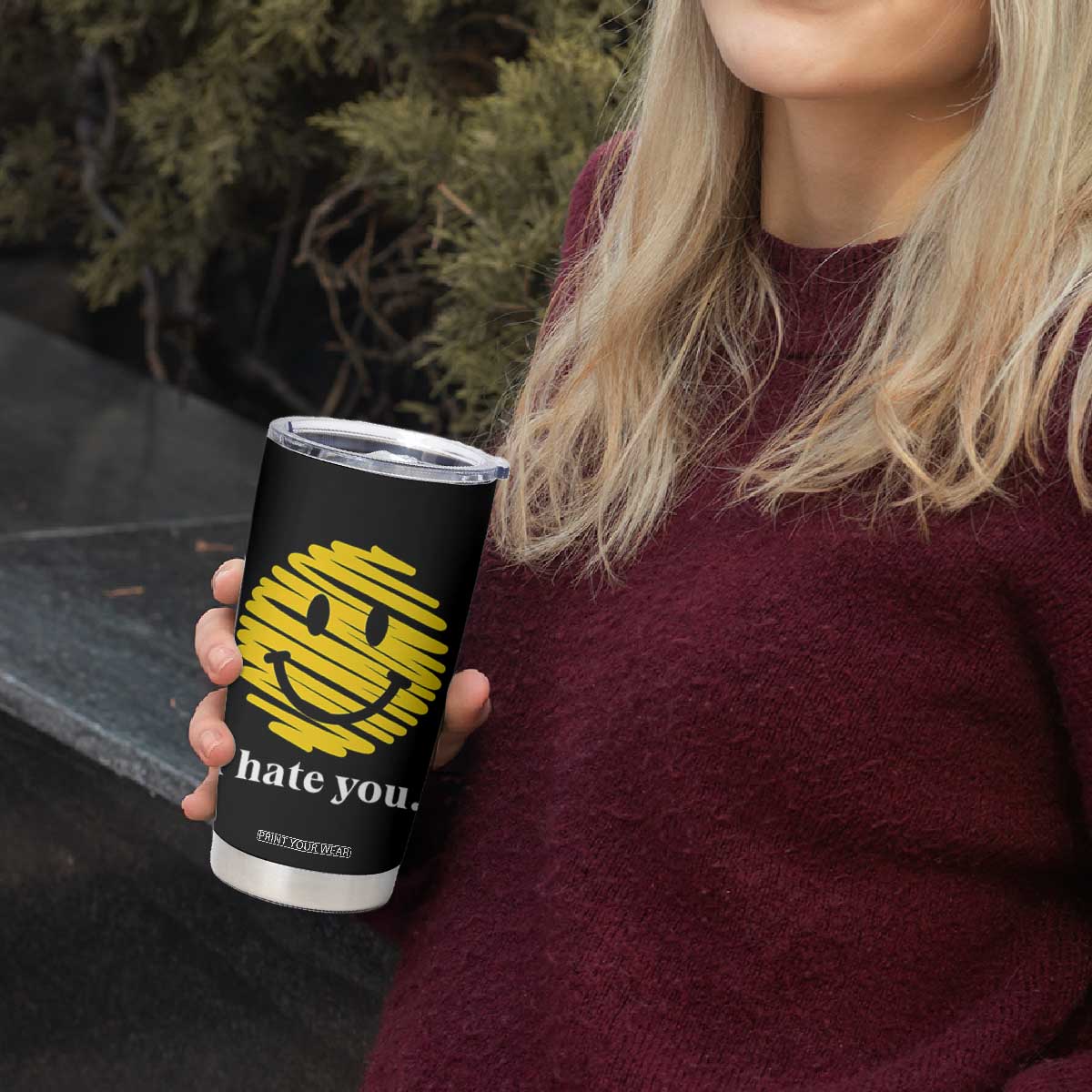 I Hate You Smile Face Meme Tumbler Cup Viral Sarcastic Humor TS14 Print Your Wear