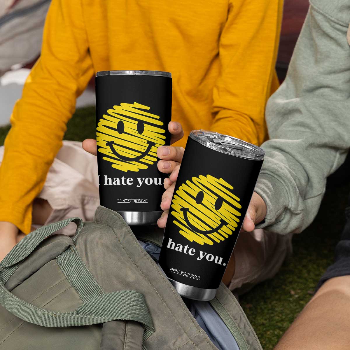I Hate You Smile Face Meme Tumbler Cup Viral Sarcastic Humor TS14 Print Your Wear