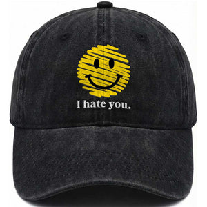 I Hate You Smile Face Meme Washed Cotton Baseball Cap Viral Sarcastic Humor TS14 Washed Cap Universal Fit Black Print Your Wear