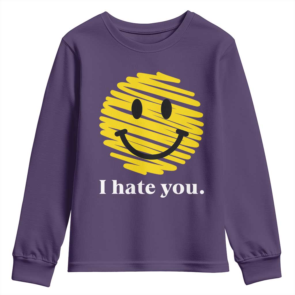 I Hate You Smile Face Meme Youth Sweatshirt Viral Sarcastic Humor TS14 Purple Print Your Wear