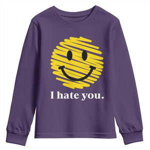 I Hate You Smile Face Meme Youth Sweatshirt Viral Sarcastic Humor TS14 Purple Print Your Wear
