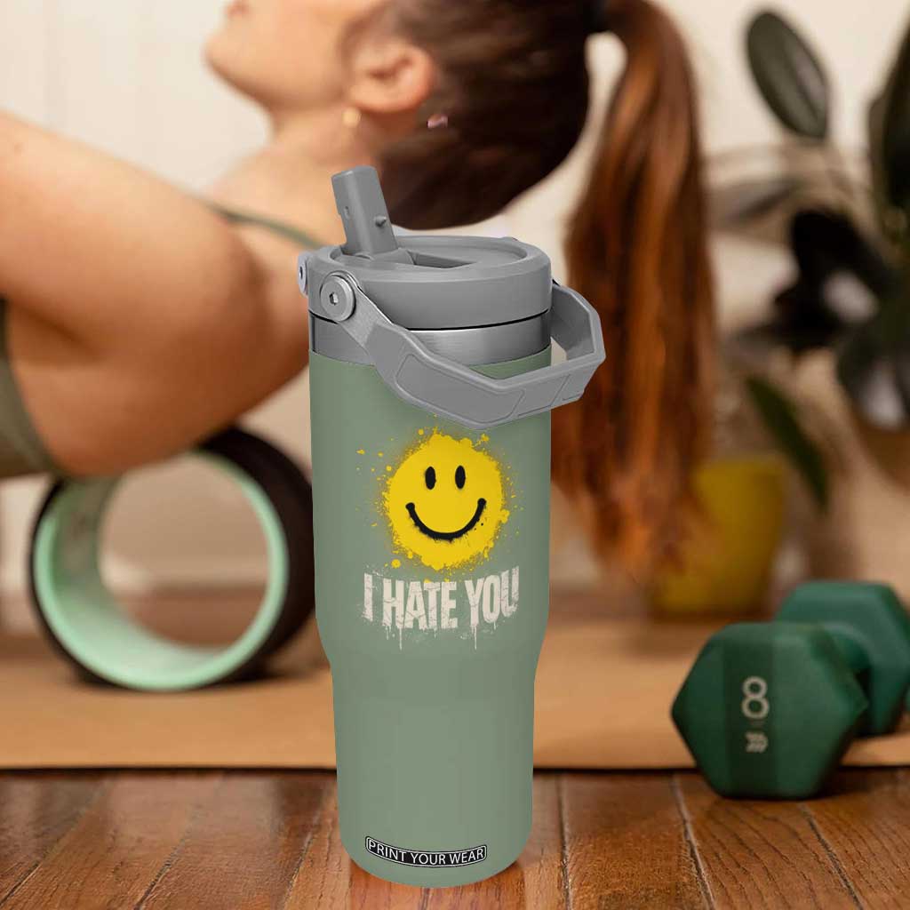 I Hate You Smile Face Flip Straw Tumbler Funny Sarcastic Meme TS14 One Size: 30 oz Moss Green Print Your Wear
