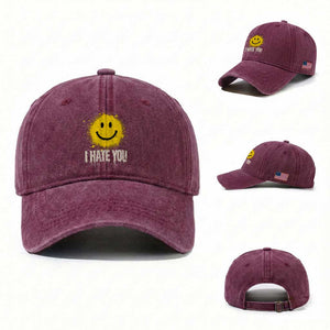 I Hate You Smile Face Washed Cotton Baseball Cap Funny Sarcastic Meme TS14 Washed Cap Universal Fit Burgundy Print Your Wear